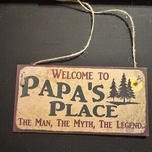 Papa's Place Rustic Hanging Wood Sign - Cream and Brown